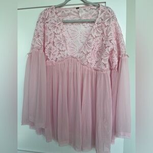 Free People Magdalene Crochet Tunic Top In Pink